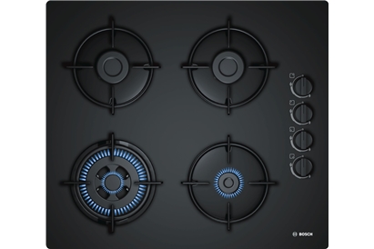 Plita incorporabila pe gaz, Bosch, POH6B6B10, Sticla cuart, Negru