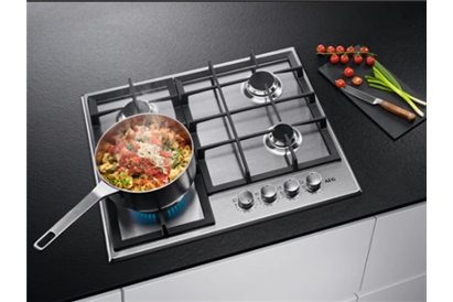 Plita cu gaz AEG HGB64420SM, 4 zone de gatit, 60 cm, Wok