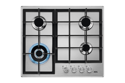 Plita cu gaz AEG HGB64420SM, 4 zone de gatit, 60 cm, Wok