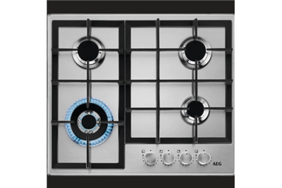 Plita cu gaz AEG HGB64420SM, 4 zone de gatit, 60 cm, Wok